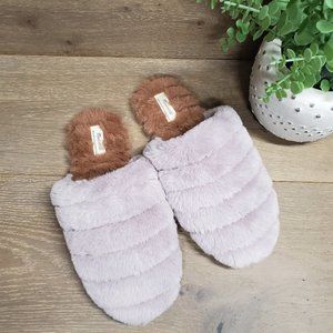 Madewell Colorblock Quilted Scuff Slippers in Faux Fur